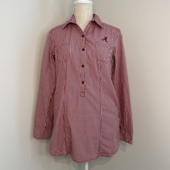 Columbia Dresses & Skirts - Columbia Alabama Crimson Tide Button Up Roll Tab Red Plaid Shirt Dress Medium